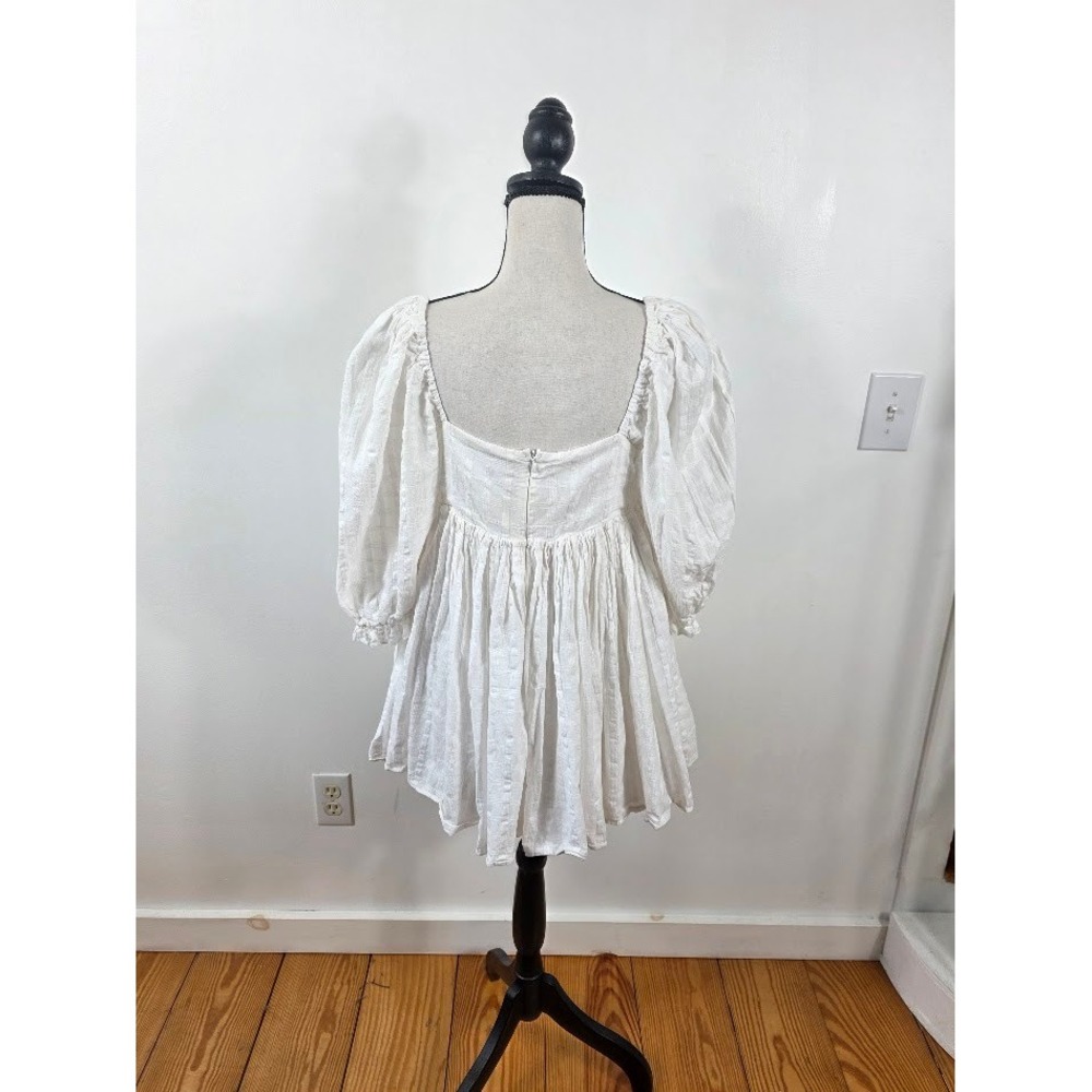 Mable Anthropologie Babydoll Dress Women L White Puff Sleeve Square Neck Cotton - Picture 4 of 7